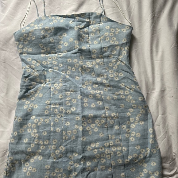 Zara Mini Dress Women’s M Floral Print Linen Blend Blue White Sleeveless - Picture 7 of 7